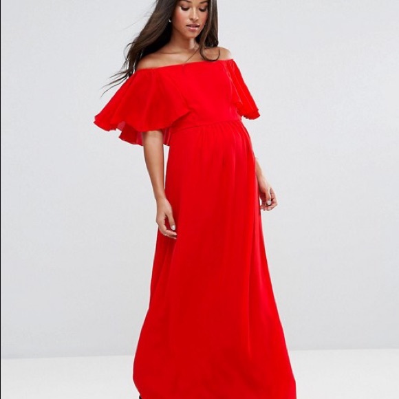 ASOS Maternity Off Shoulder Ruffle Maxi Dress - Picture 1 of 5